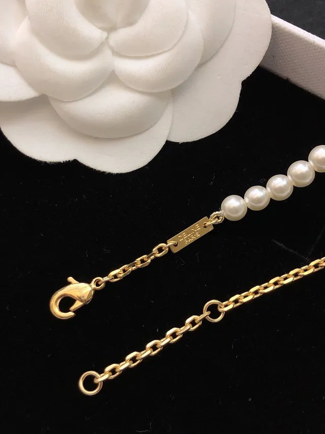 Celine Letter Pendant Pearl Necklace 3