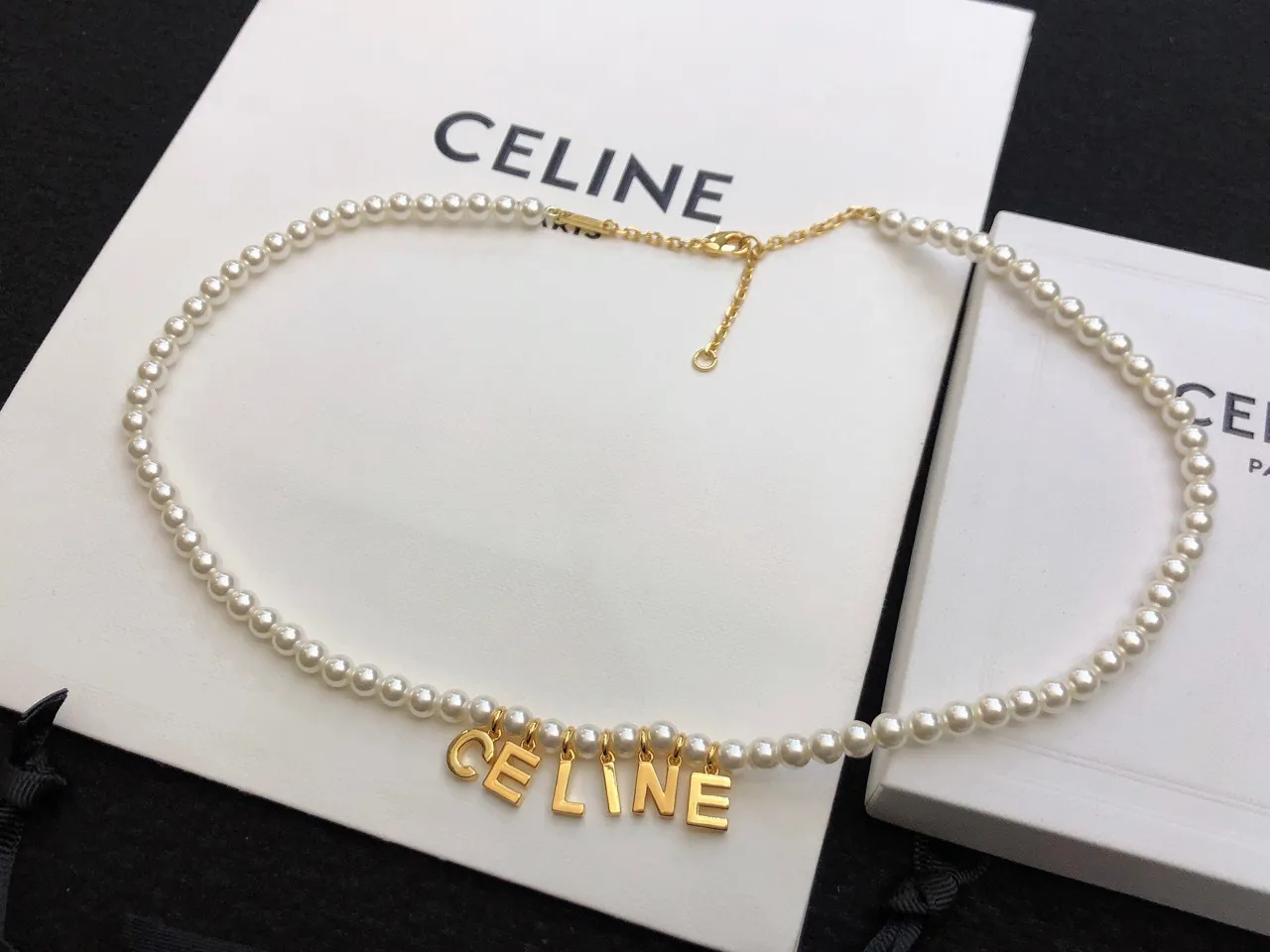 Celine Letter Pendant Pearl Necklace 4