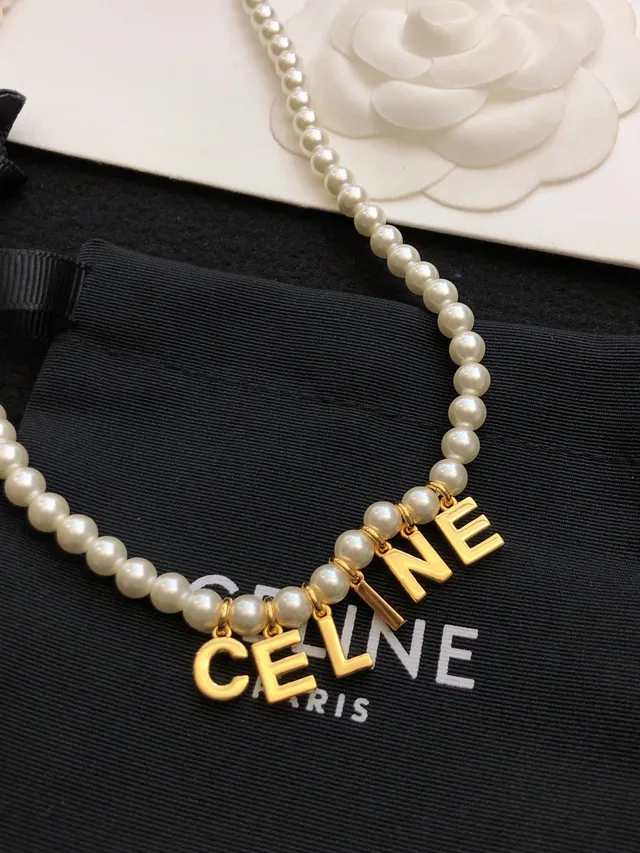 Celine Letter Pendant Pearl Necklace 5