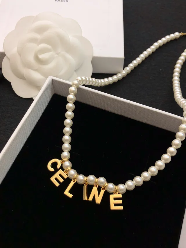 Celine Letter Pendant Pearl Necklace 6