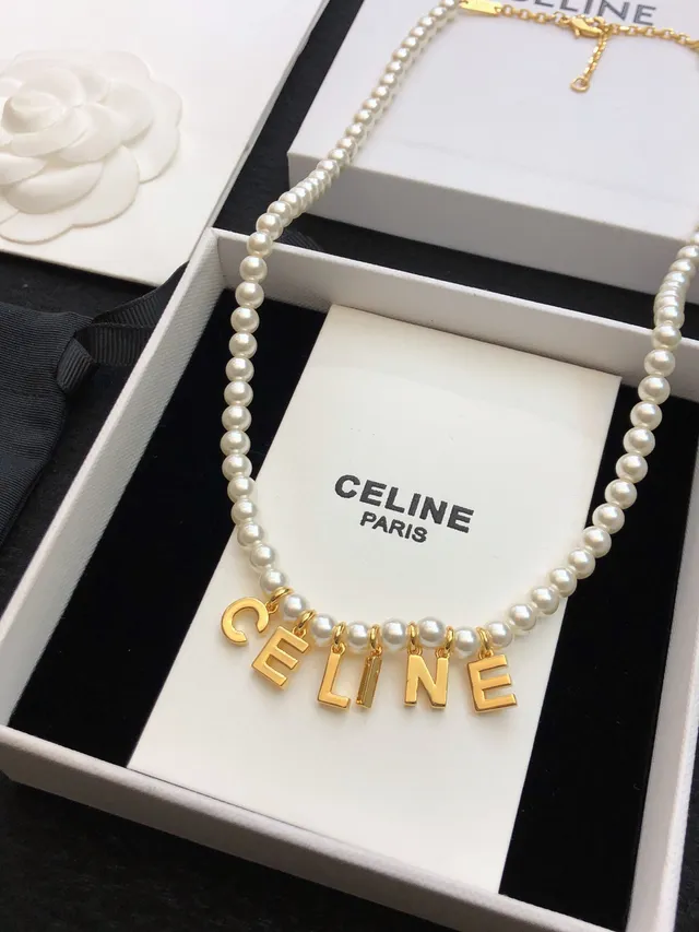 Celine Letter Pendant Pearl Necklace 8