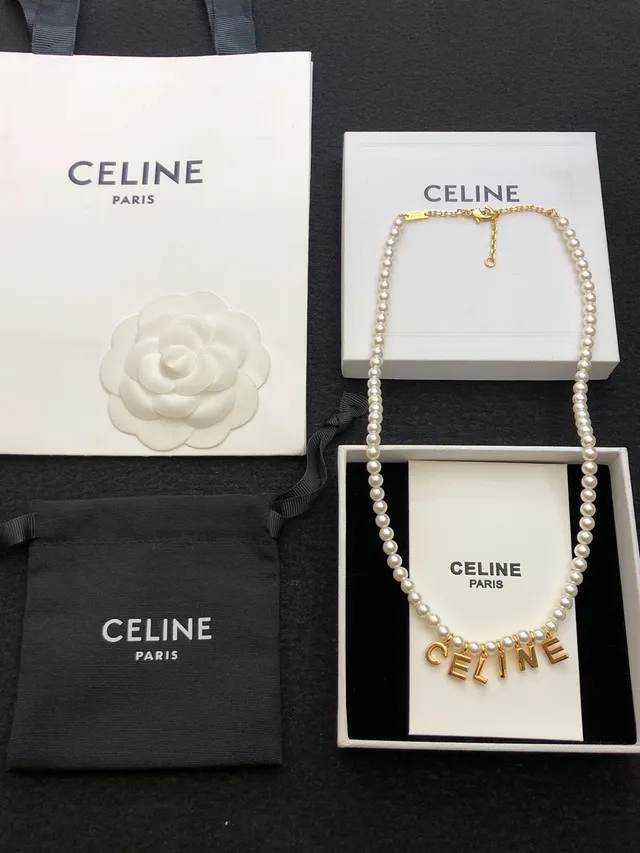 Celine Letter Pendant Pearl Necklace 9