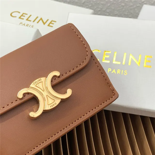 Celine Triomphe Beige Gold Compact Rectangular Silhouette Flap Closure Card Holder 6