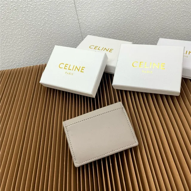Celine Triomphe Beige Gold Compact Rectangular Silhouette Flap Closure Card Holder 17