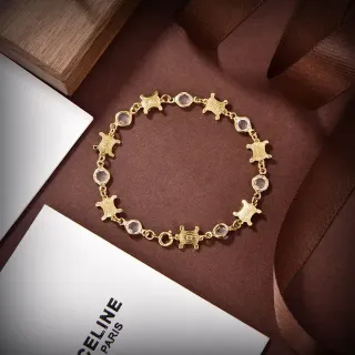 Celine Triomphe Gold-Tone Faceted Stone Link Bracelet