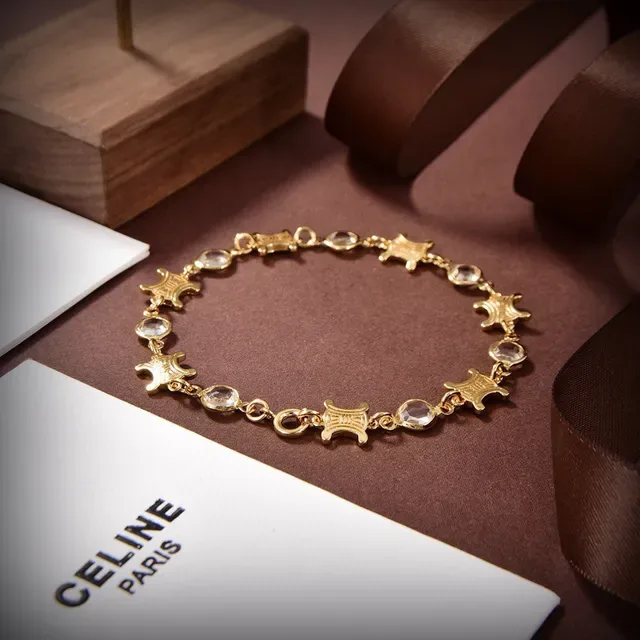Celine Triomphe Gold-Tone Faceted Stone Link Bracelet 2