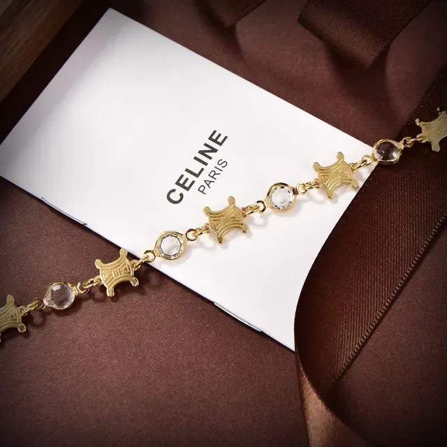 Celine Triomphe Gold-Tone Faceted Stone Link Bracelet 5