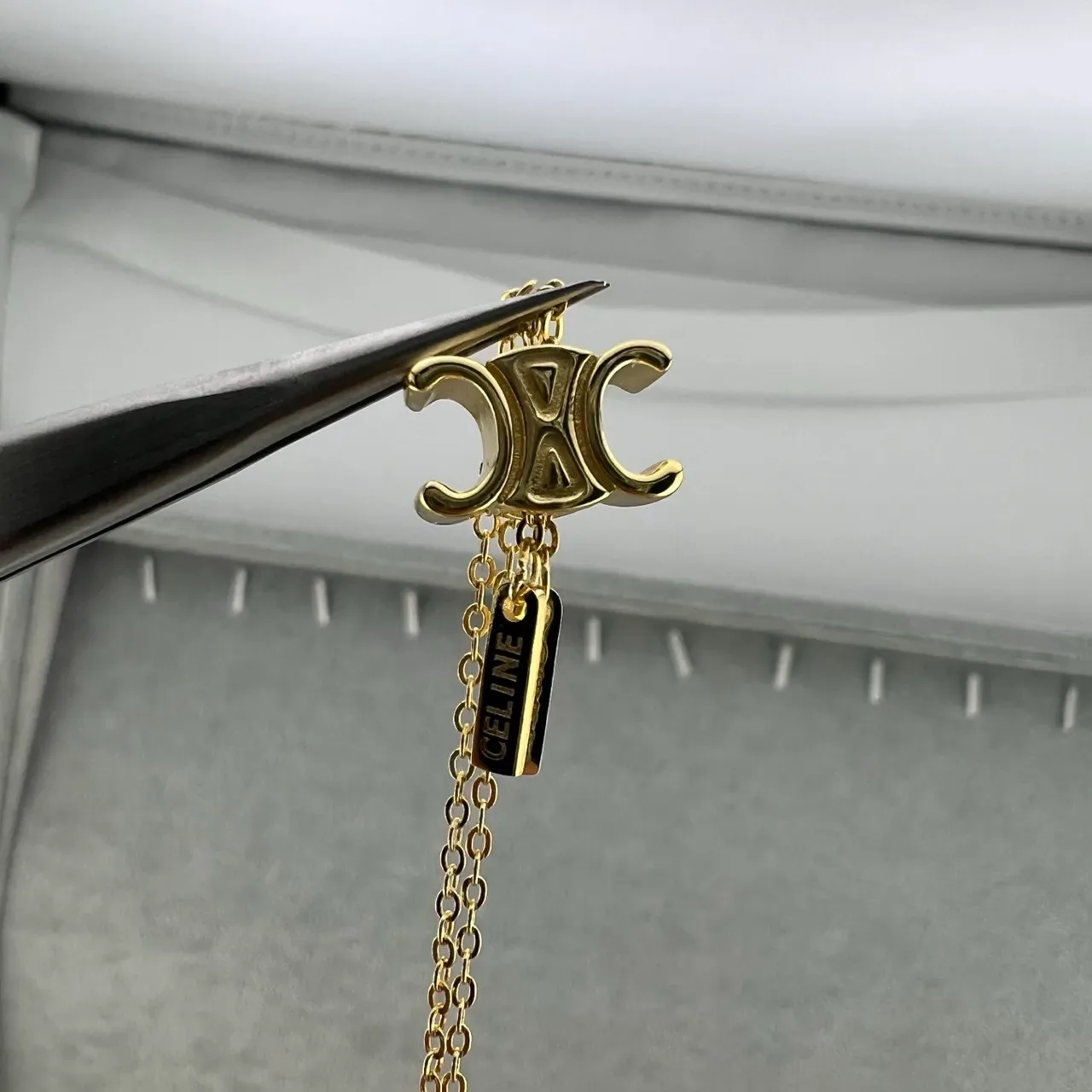 Celine Triomphe Gold-Tone Layered Chain Necklace 2