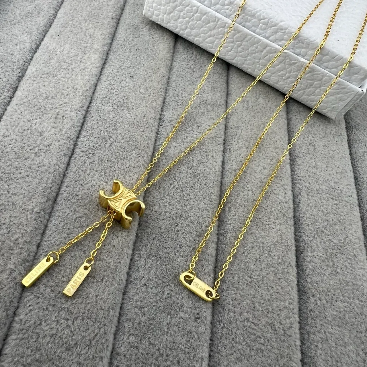 Celine Triomphe Gold-Tone Layered Chain Necklace 4