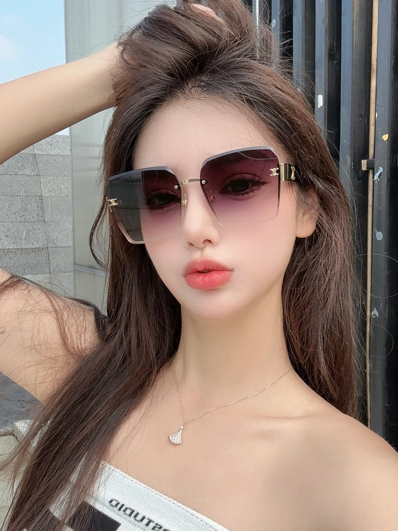 Celine Triomphe Gradient Brown Gray Rimless Sunglasses 5