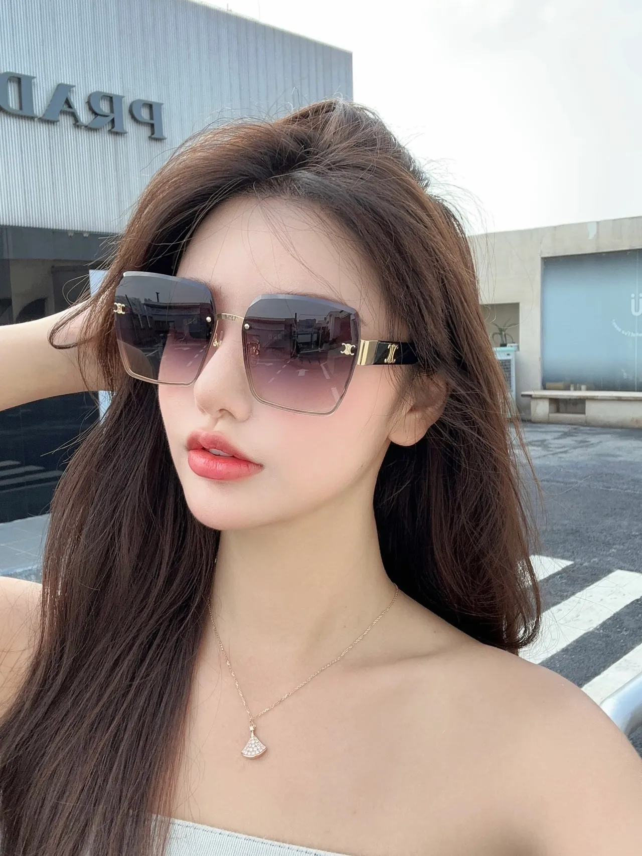 Celine Triomphe Gradient Brown Gray Rimless Sunglasses 6