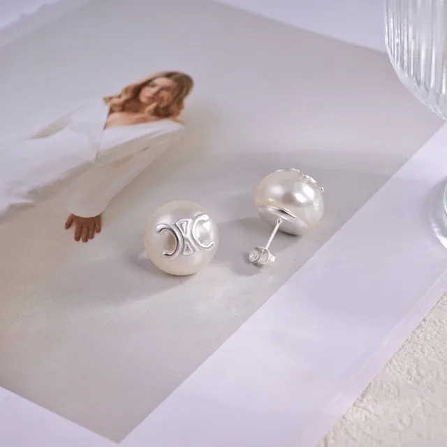 Celine Triomphe Pearl Stud Earrings 2