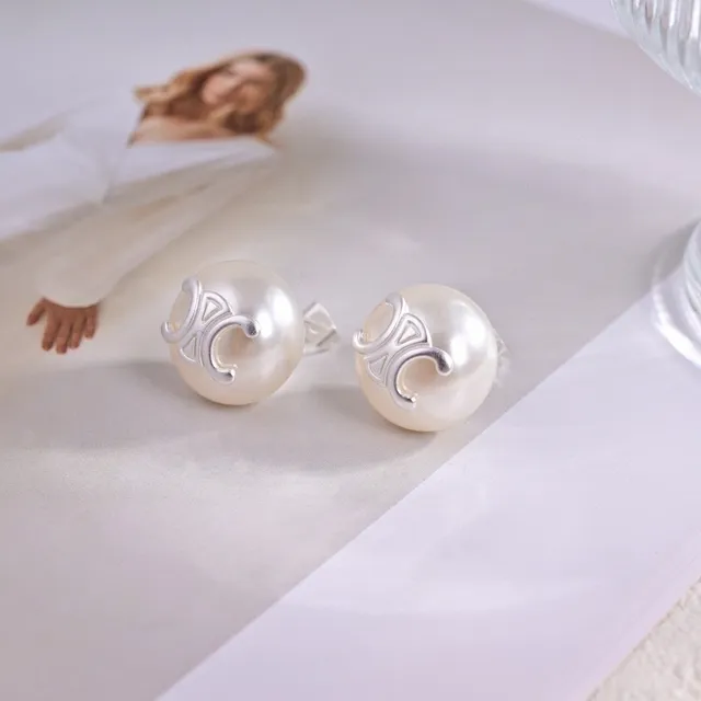 Celine Triomphe Pearl Stud Earrings 5