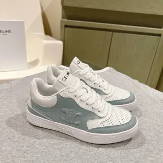 Celine Sneakers Lifestyle Blanc et Bleu à Encolure Basse avec Pointe Perforée