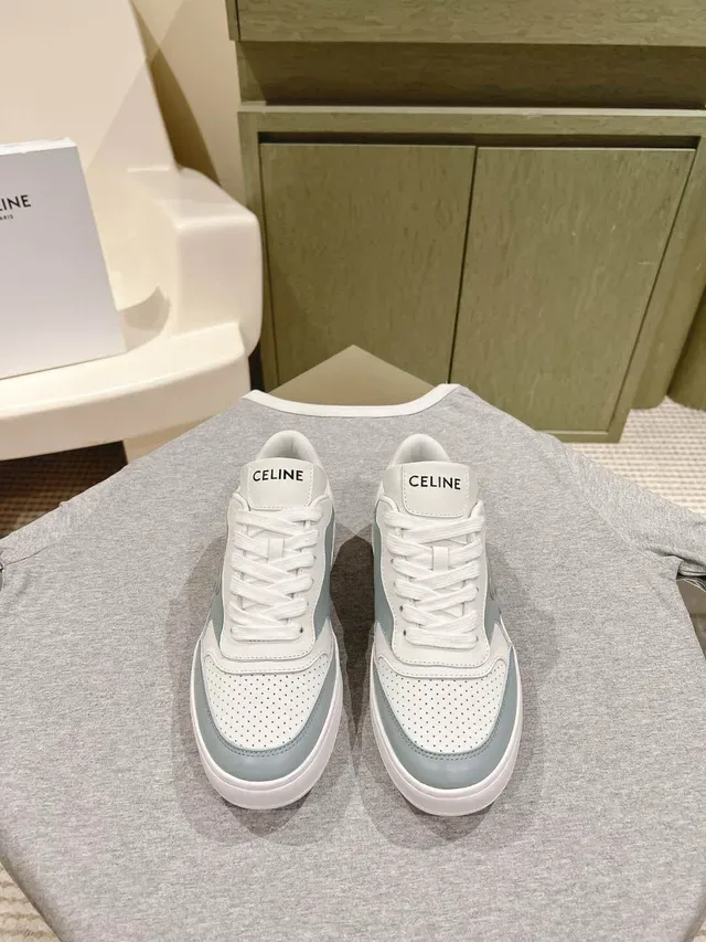 Celine White Blue Low-Top Perforated Toe Lifestyle Sneakers 2