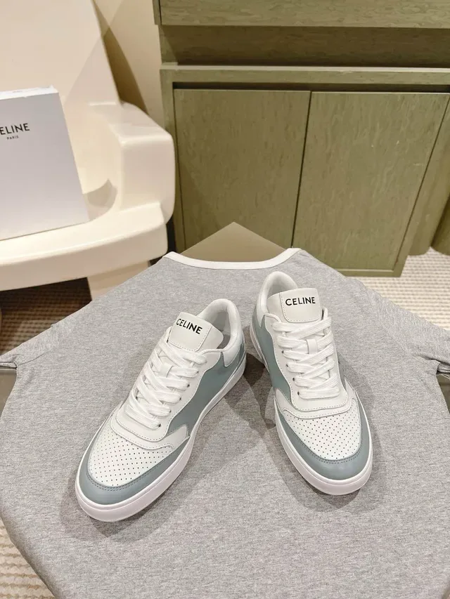 Celine White Blue Low-Top Perforated Toe Lifestyle Sneakers 3