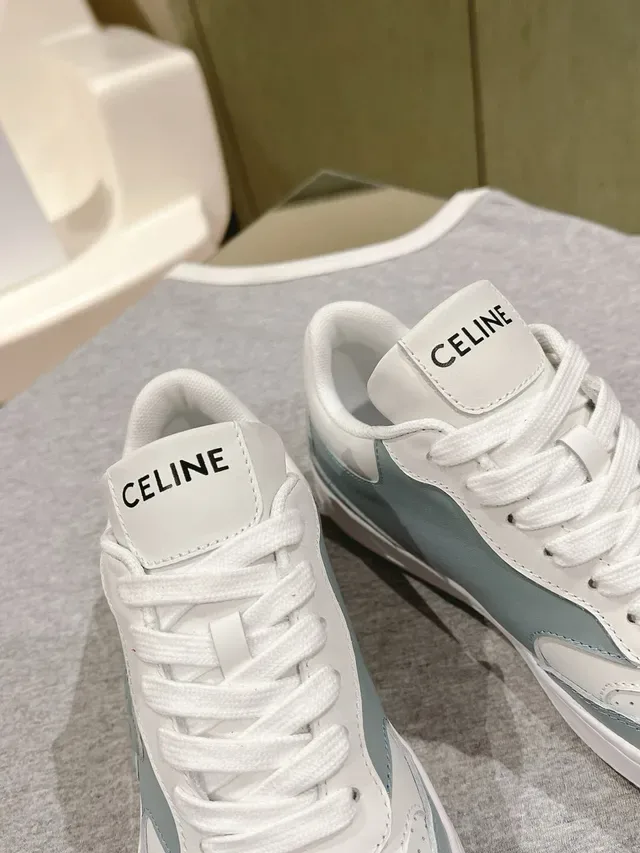 Celine White Blue Low-Top Perforated Toe Lifestyle Sneakers 4