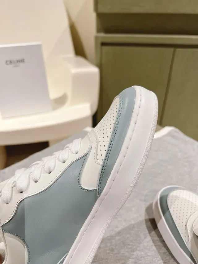 Celine White Blue Low-Top Perforated Toe Lifestyle Sneakers 5