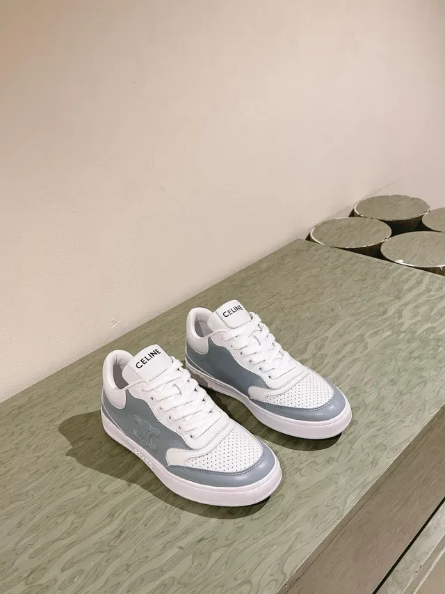 Celine White Blue Low-Top Perforated Toe Lifestyle Sneakers 7