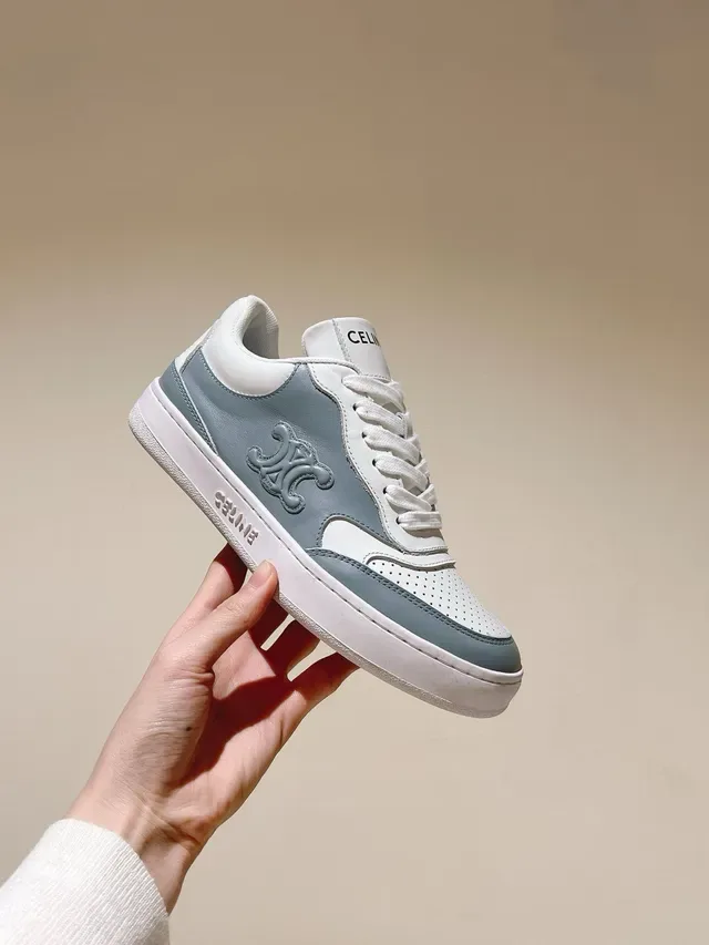 Celine White Blue Low-Top Perforated Toe Lifestyle Sneakers 8