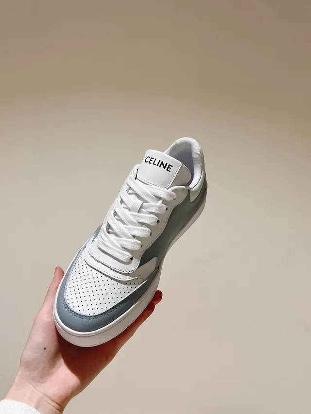 Celine White Blue Low-Top Perforated Toe Lifestyle Sneakers 9