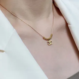Chanel Beaded CC Pendant Gold Necklace