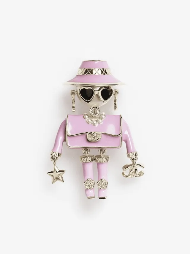 Chanel Broche Preto e Rosa Estilo Figurine Esmalte e Resina 3