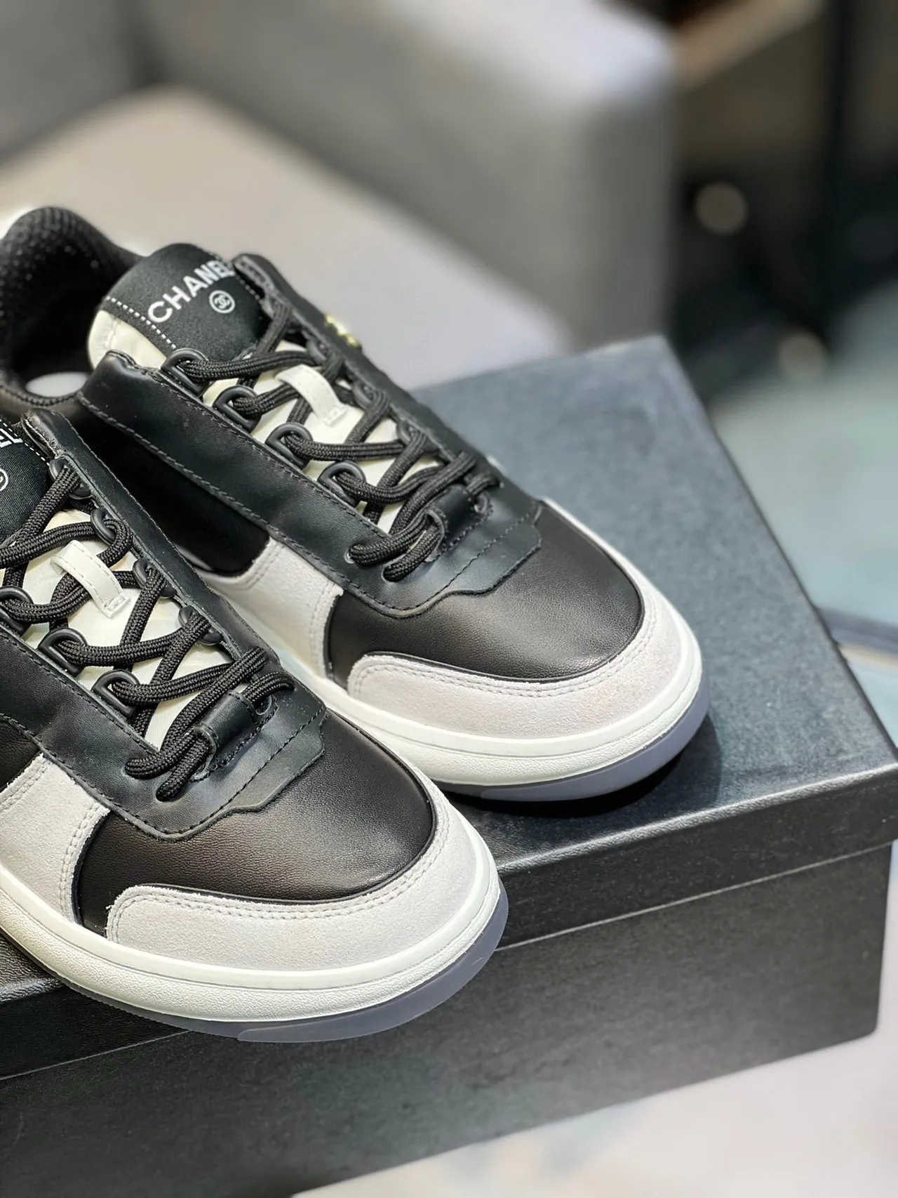 Chanel Black White Low-Top Mixed-Material Upper Lifestyle Sneakers 9