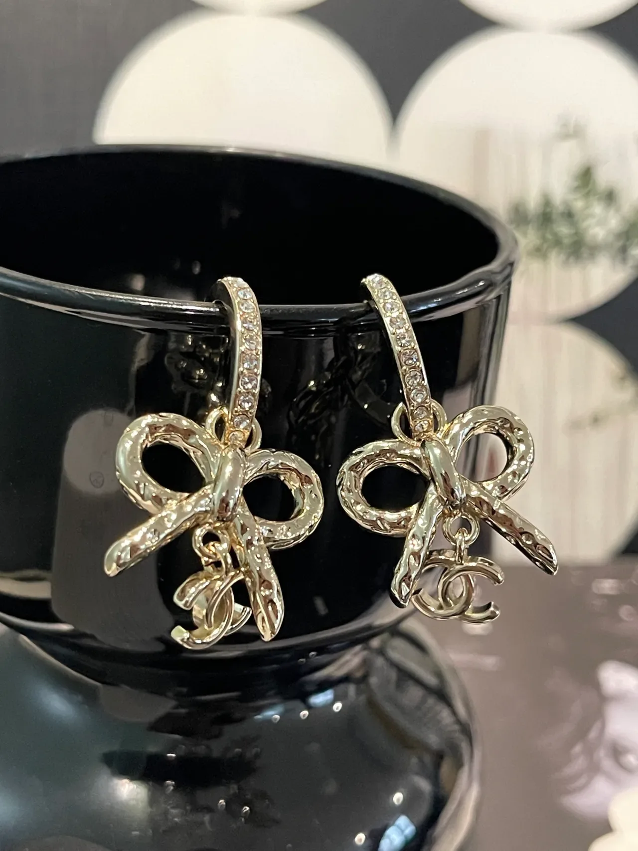 Chanel Bow and CC Pavé Crystal Dangling Earrings 3