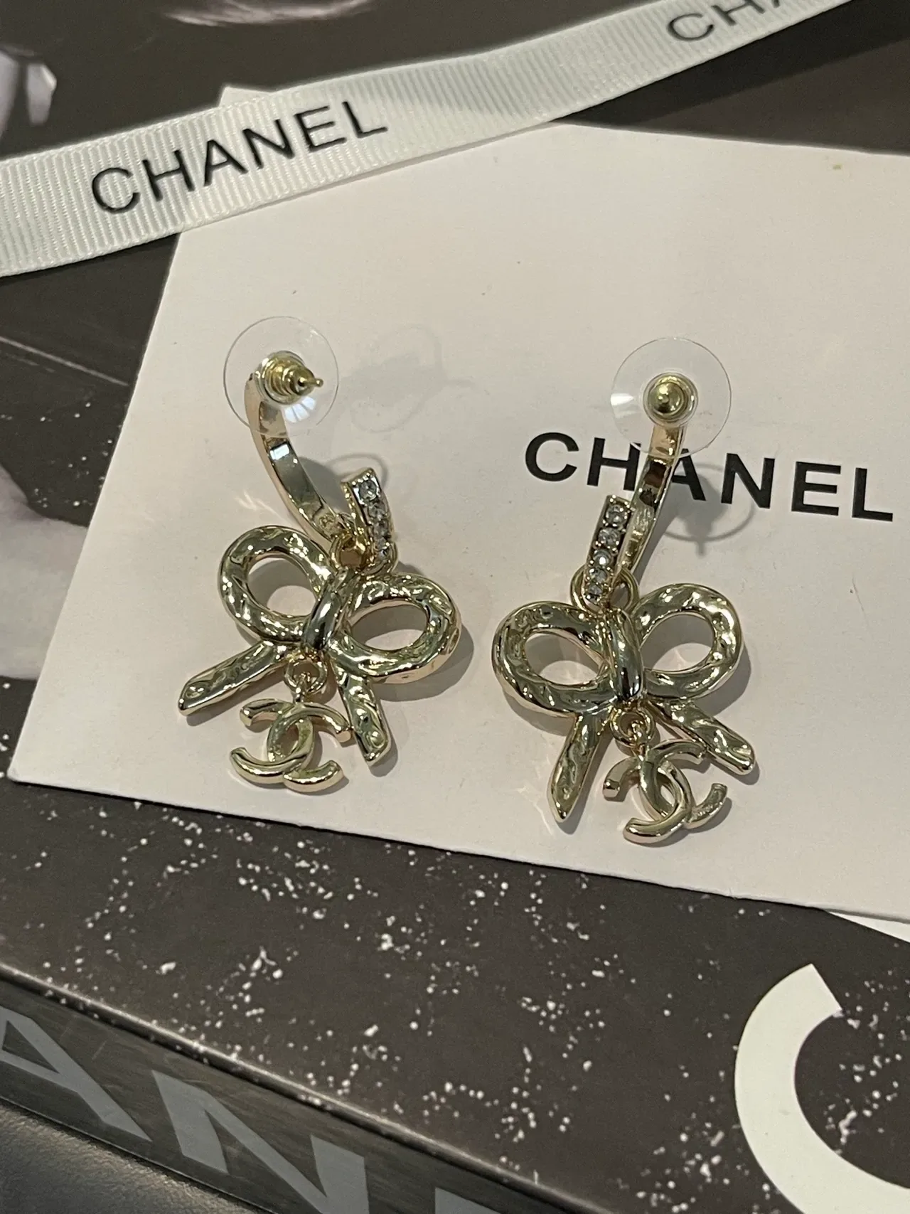 Chanel Bow and CC Pavé Crystal Dangling Earrings 4
