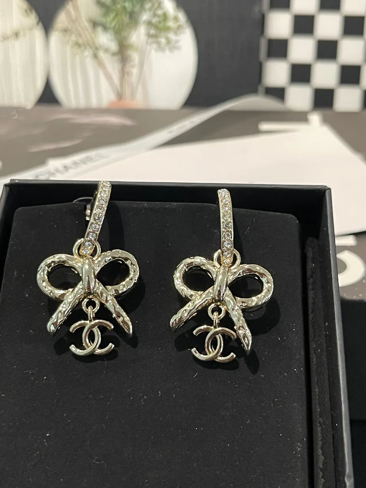 Chanel Bow and CC Pavé Crystal Dangling Earrings 8