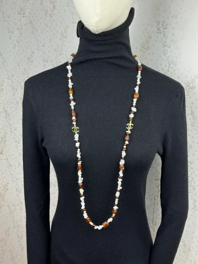 Chanel Brown White Beaded Multi-Bead Necklace 4