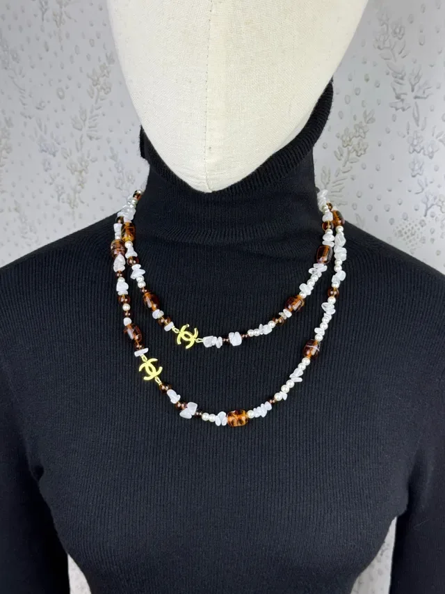 Chanel Brown White Beaded Multi-Bead Necklace 5