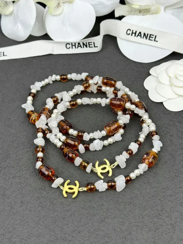 Chanel Brown White Beaded Multi-Bead Necklace 6