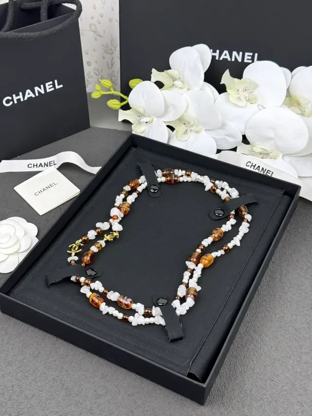Chanel Brown White Beaded Multi-Bead Necklace 7