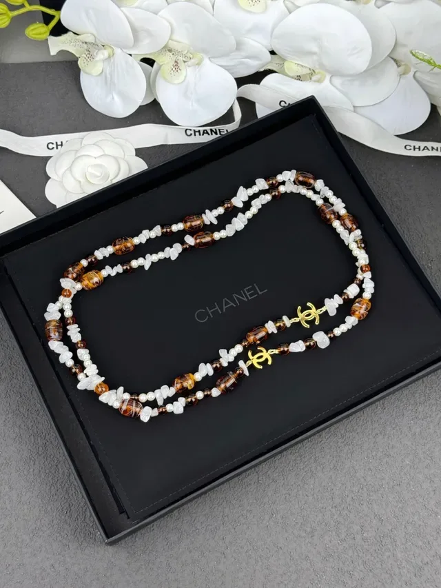 Chanel Brown White Beaded Multi-Bead Necklace 9