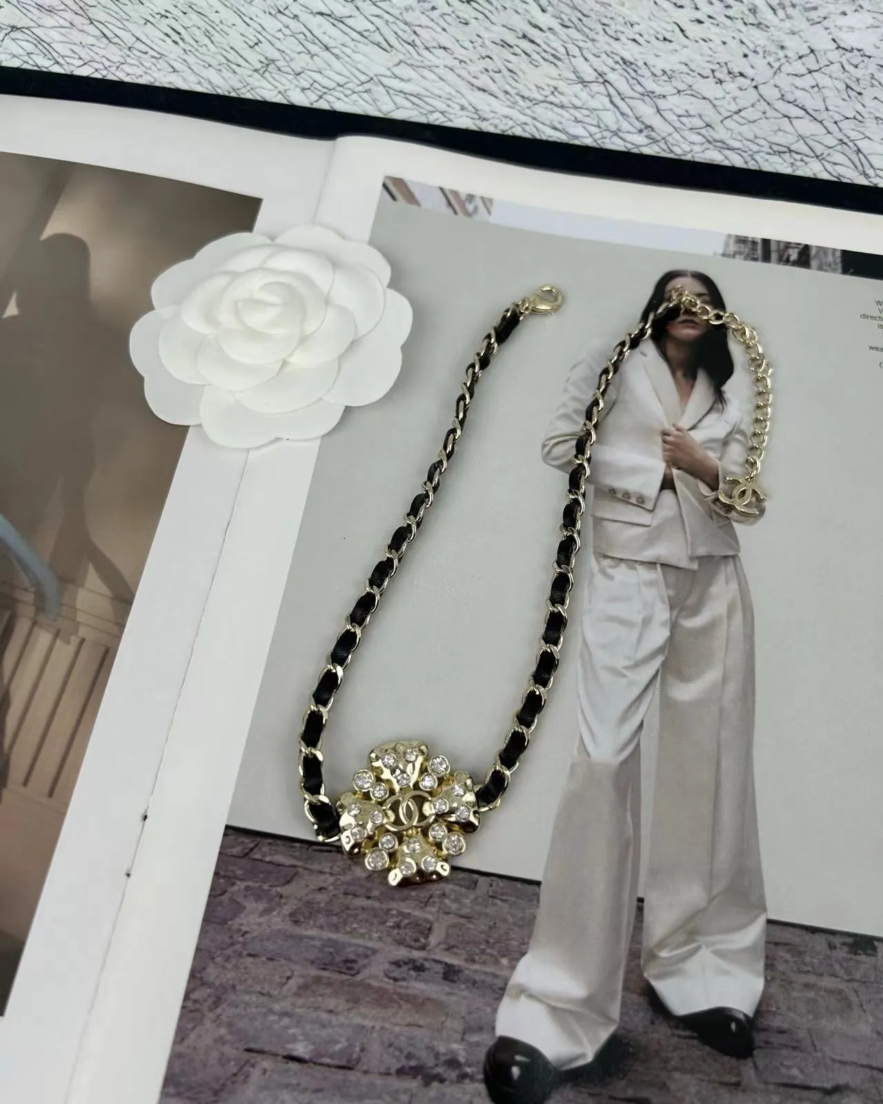 Chanel Camellia Crystal-Embellished Chain Necklace 3