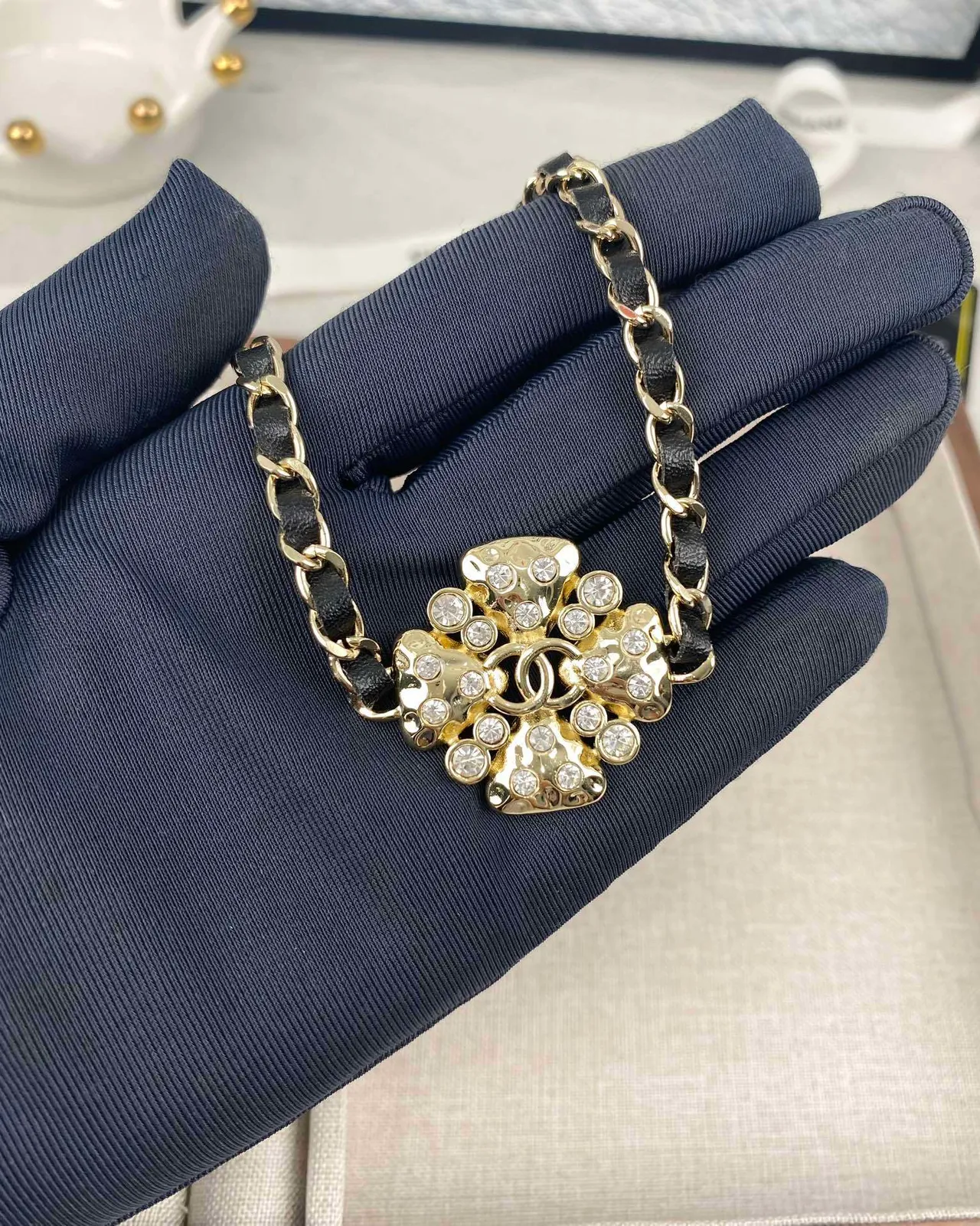 Chanel Camellia Crystal-Embellished Chain Necklace 5