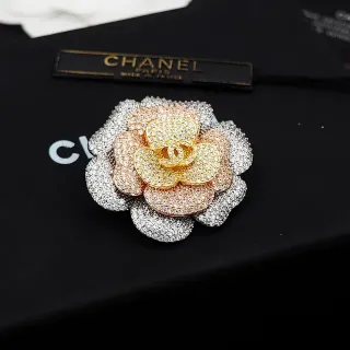 Chanel Camellia Crystal-Encrusted Multi-Tone Flower Brooch