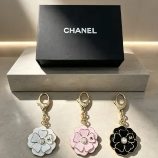 Chanel Camellia Flower Enamel Pearl Keychain Brooch