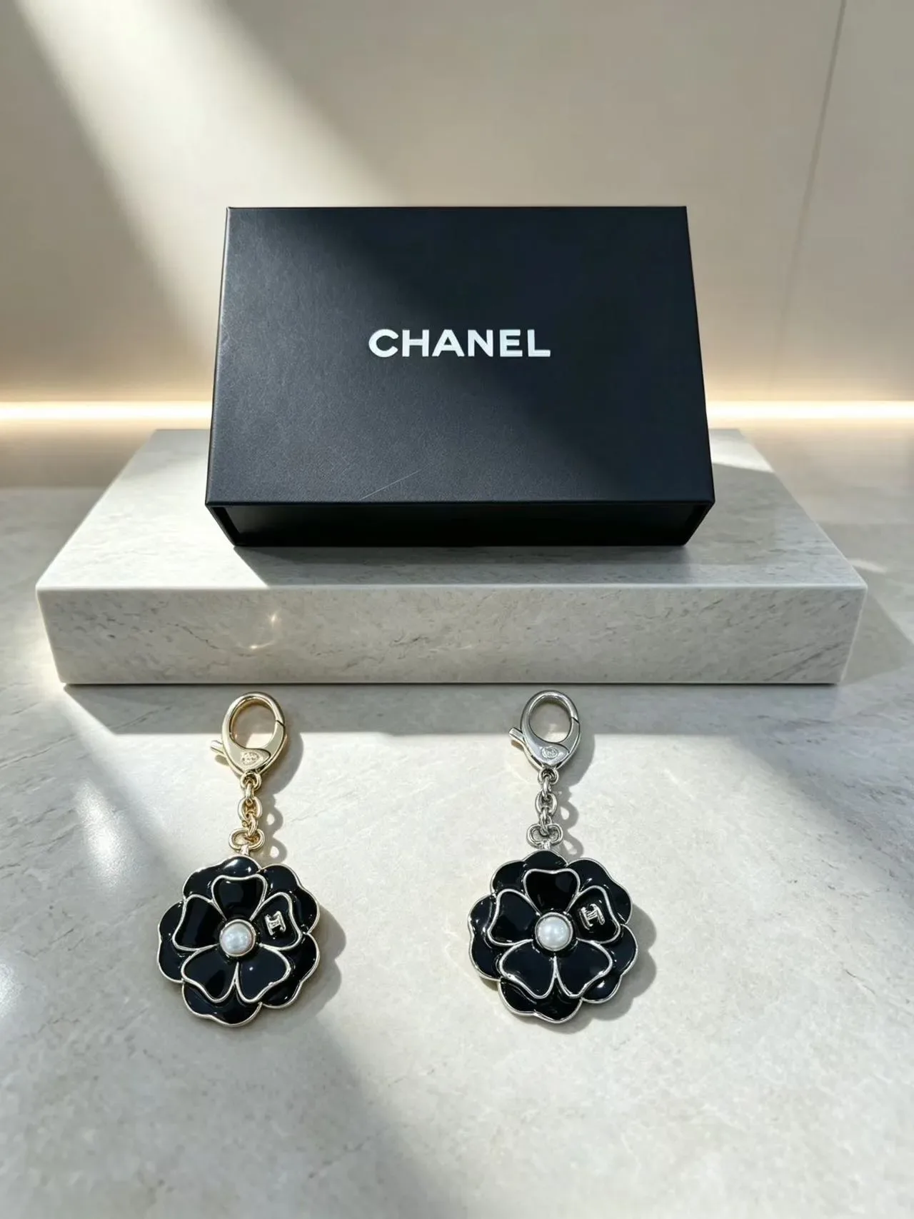 Chanel Camellia Flower Enamel Pearl Keychain Brooch 4