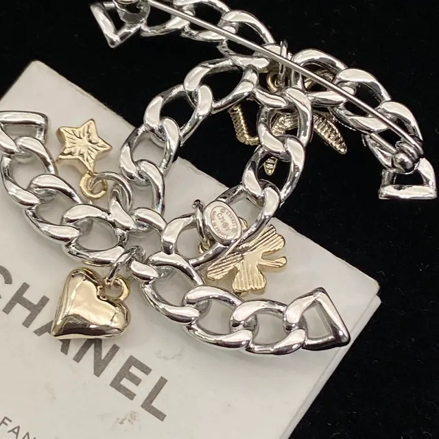 Chanel CC Chain Bow and Charms Brooch 2