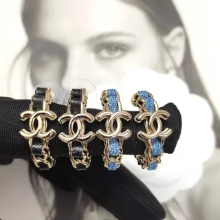 Chanel CC Chain Gold Black Interlocking Logo Detail Earrings