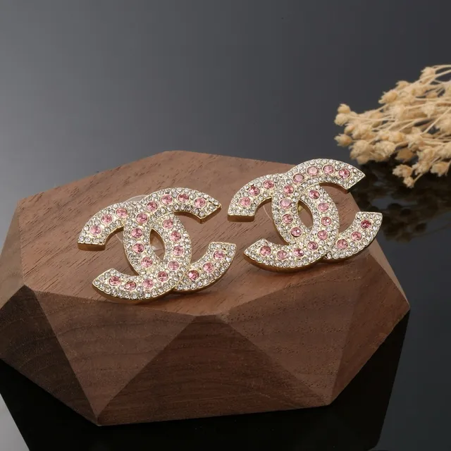 Chanel CC Gold Pink Interlocking Logo Pavé Crystal-Set Earrings 2