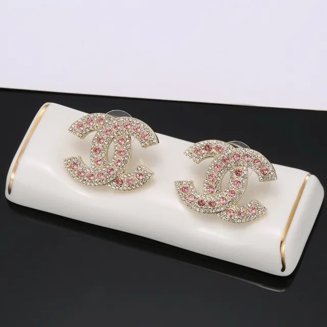 Chanel CC Gold Pink Interlocking Logo Pavé Crystal-Set Earrings 3