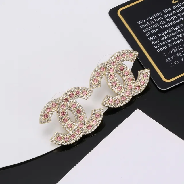 Chanel CC Gold Pink Interlocking Logo Pavé Crystal-Set Earrings 4