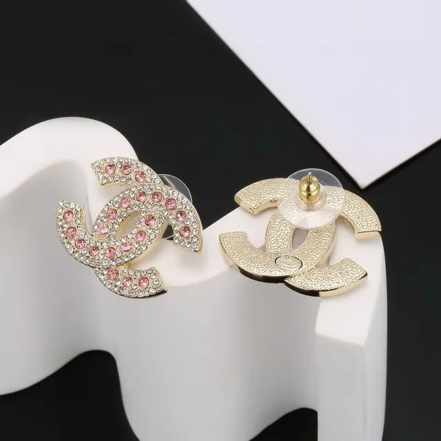 Chanel CC Gold Pink Interlocking Logo Pavé Crystal-Set Earrings 5