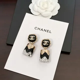 Chanel CC Logo ज्योमेट्रिक काला और सोने का क्रिस्टल ईयरिंग्स