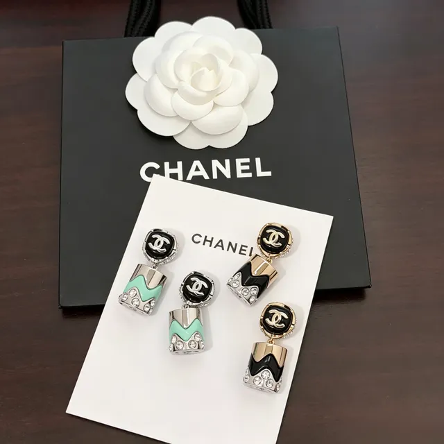 Chanel CC Logo Geometric Black and Gold Crystal Earrings 2