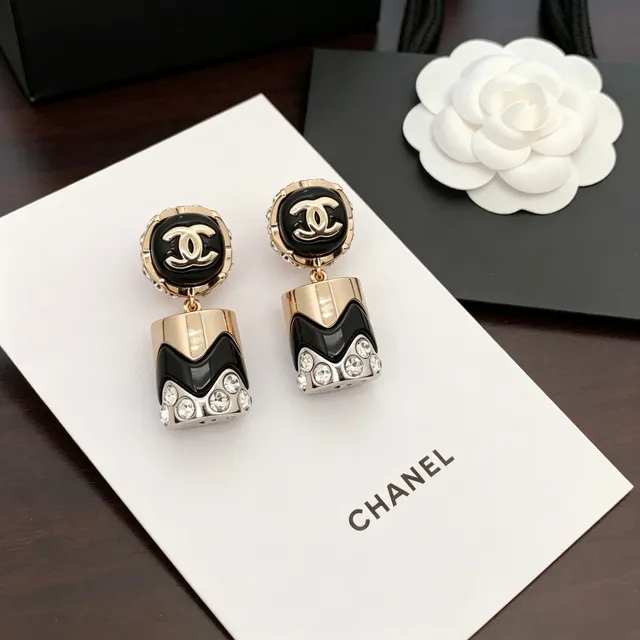 Chanel CC Logo Geometric Black and Gold Crystal Earrings 8